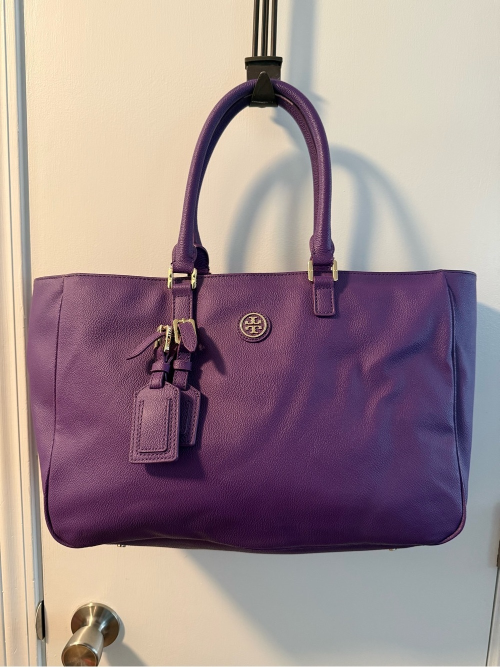 Tory Burch Violet Leather Tote with Gold Hardware - Picture 1 of 13